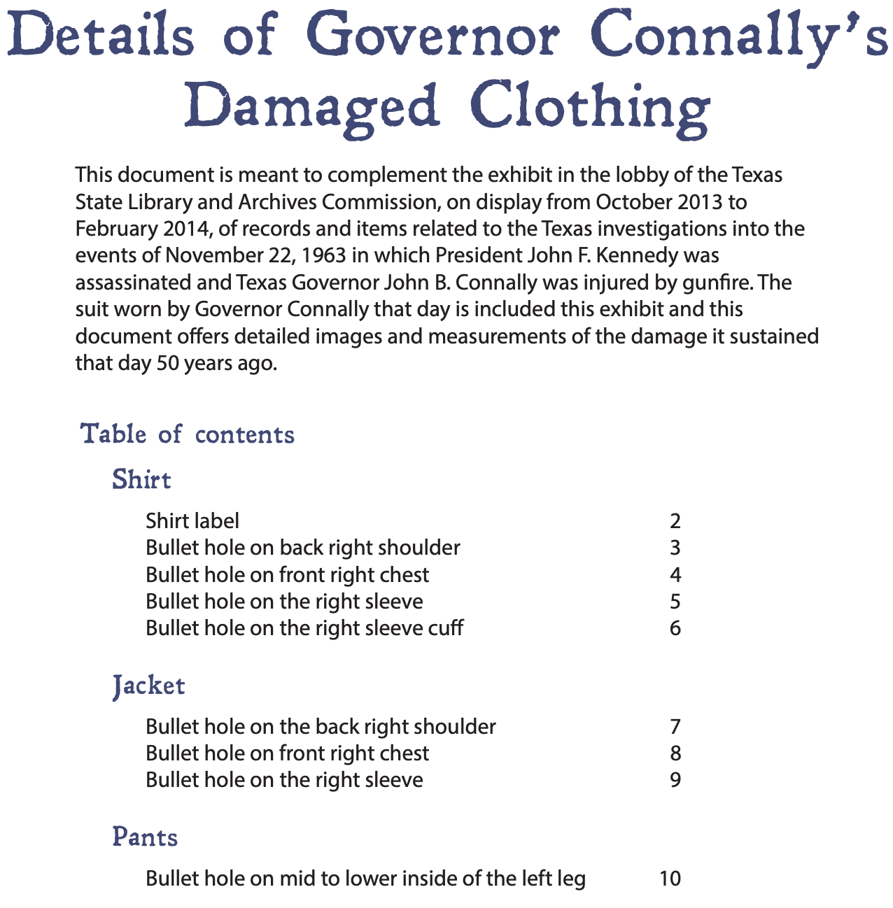 Governor Connally's Suit Documentation