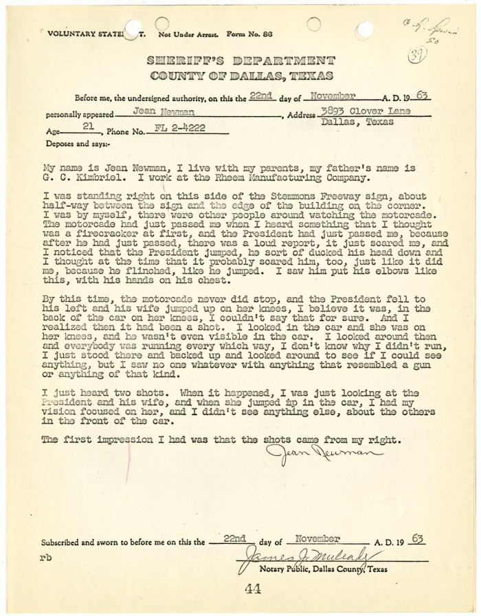 Voluntary Statement by Jean Newman #1