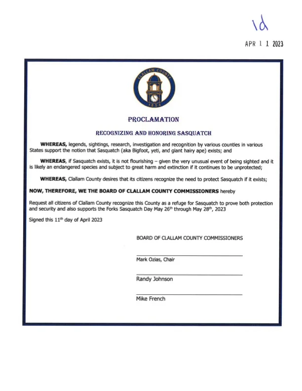 Clallam County Bigfoot Protection Proclamation