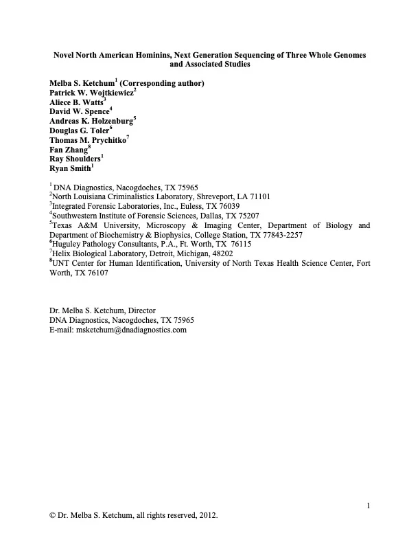 Novel North American Hominins, Next Generation Sequencing of Three Whole Genomes and Associated Studies